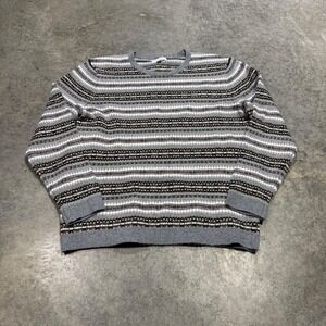 Free Assembly Sweater Mens L Grey Striped Fair Isle Crewneck Long Sleeve Knit